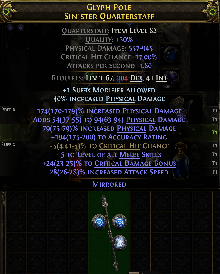 GLYPH POLE SINISTER QUARTERSTAFF