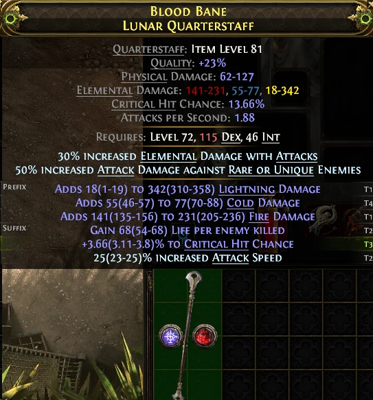 BLOOD BANE LUNAR QUARTERSTAFF