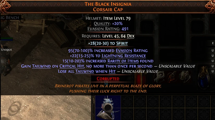 THE BLACK INSIGNIA CORSAIR CAP IG BENCH