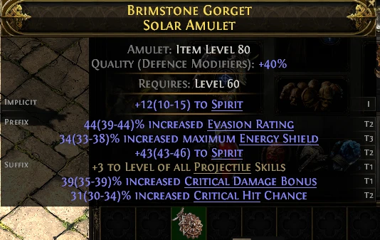 BRIMSTONE GORGET SOLAR AMULET