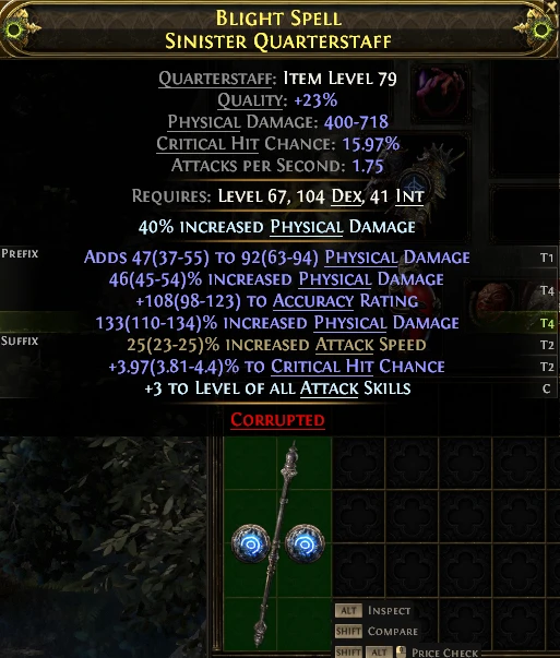BLIGHT SPELL SINISTER QUARTERSTAFF