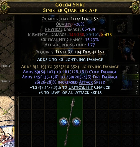 GOLEM SPIRE SINISTER QUARTERSTAFF